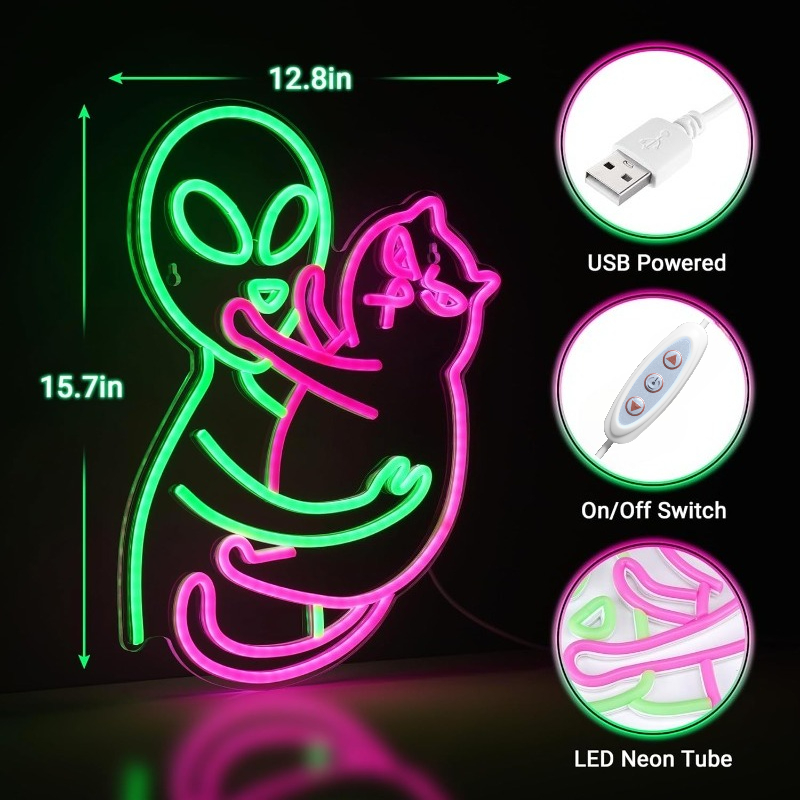 Alien Cat Neon Sign, Green Ali - Party Games Best recensie en prijs